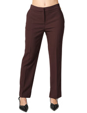 PANTALONE DONNA ELISABETTA FRANCHI CACAO IN CRèPE LEGGERO CON LOGO CHARM SUL PASSANTE