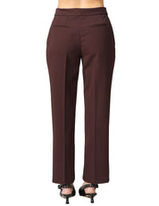 PANTALONE DONNA ELISABETTA FRANCHI CACAO IN CRèPE LEGGERO CON LOGO CHARM SUL PASSANTE
