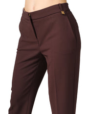PANTALONE DONNA ELISABETTA FRANCHI CACAO IN CRèPE LEGGERO CON LOGO CHARM SUL PASSANTE