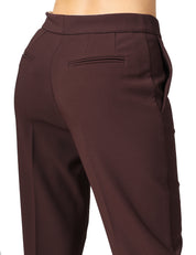 PANTALONE DONNA ELISABETTA FRANCHI CACAO IN CRèPE LEGGERO CON LOGO CHARM SUL PASSANTE