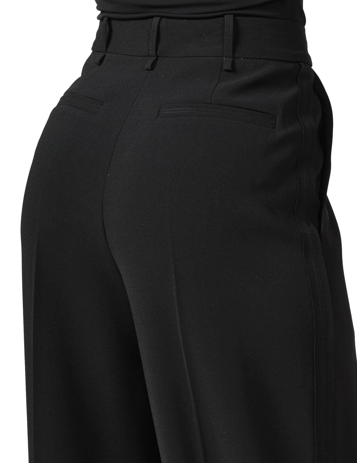PANTALONE DONNA ELISABETTA FRANCHI NERO IN CRèPE LEGGERO A VITA ALTA CON GAMBA A PALAZZO E PIEGA CENTRALE