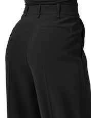 PANTALONE DONNA ELISABETTA FRANCHI NERO IN CRèPE LEGGERO A VITA ALTA CON GAMBA A PALAZZO E PIEGA CENTRALE