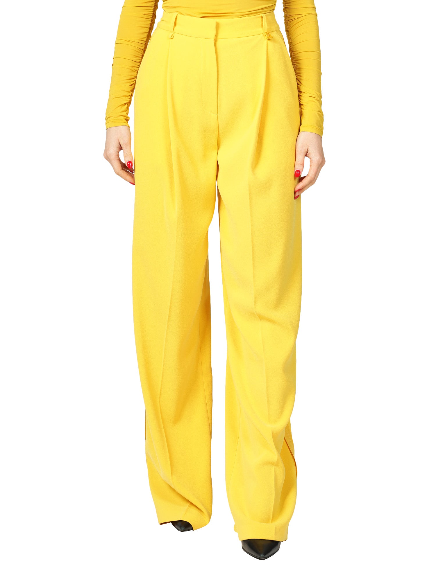 PANTALONE DONNA ELISABETTA FRANCHI GIALLO A PALAZZO CON PIEGA CENTRALE IN CRèPE LEGGERO