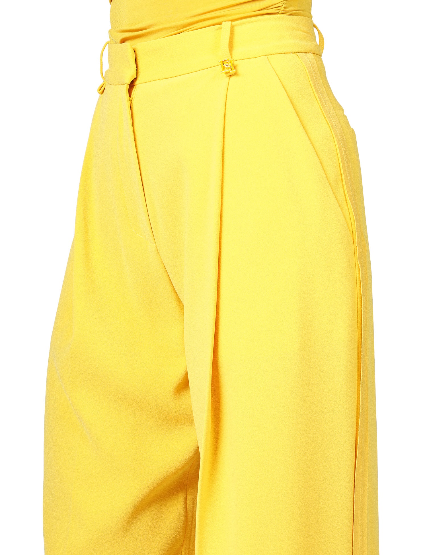 PANTALONE DONNA ELISABETTA FRANCHI GIALLO A PALAZZO CON PIEGA CENTRALE IN CRèPE LEGGERO