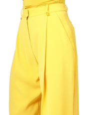 PANTALONE DONNA ELISABETTA FRANCHI GIALLO A PALAZZO CON PIEGA CENTRALE IN CRèPE LEGGERO