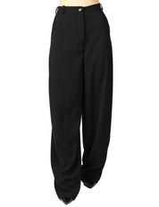 PANTALONE DONNA ELISABETTA FRANCHI NERO IN CRèPE LEGGERO VOLUME OVER CON BOTTONE LOGATO