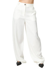 PANTALONE DONNA ELISABETTA FRANCHI AVORIO IN CRèPE LEGGERO VOLUME OVER CON BOTTONE LOGATO