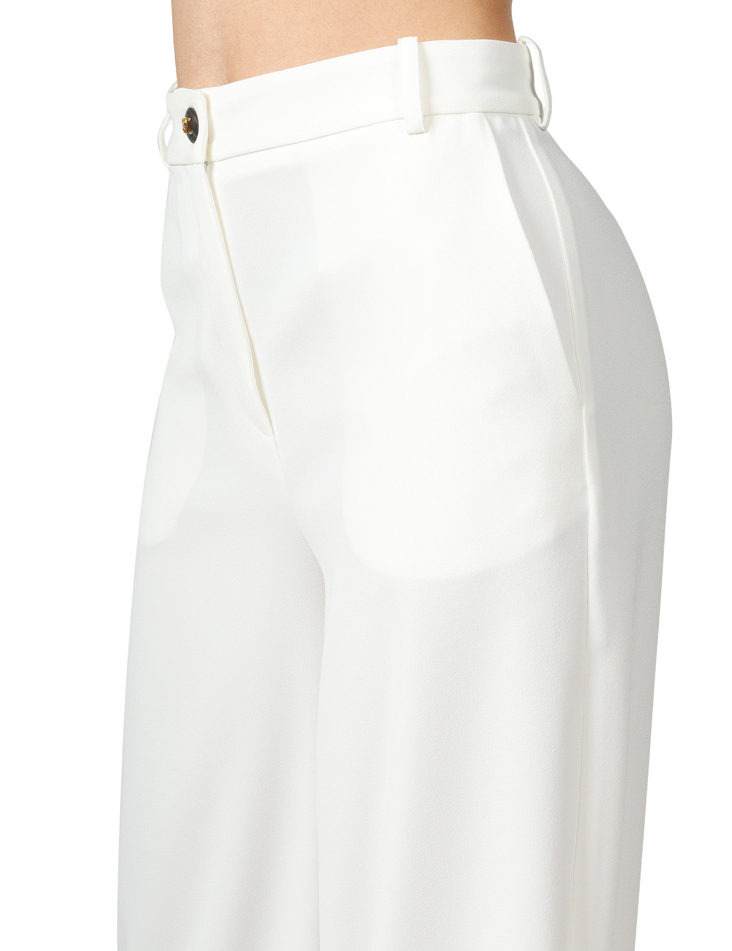 PANTALONE DONNA ELISABETTA FRANCHI AVORIO IN CRèPE LEGGERO VOLUME OVER CON BOTTONE LOGATO