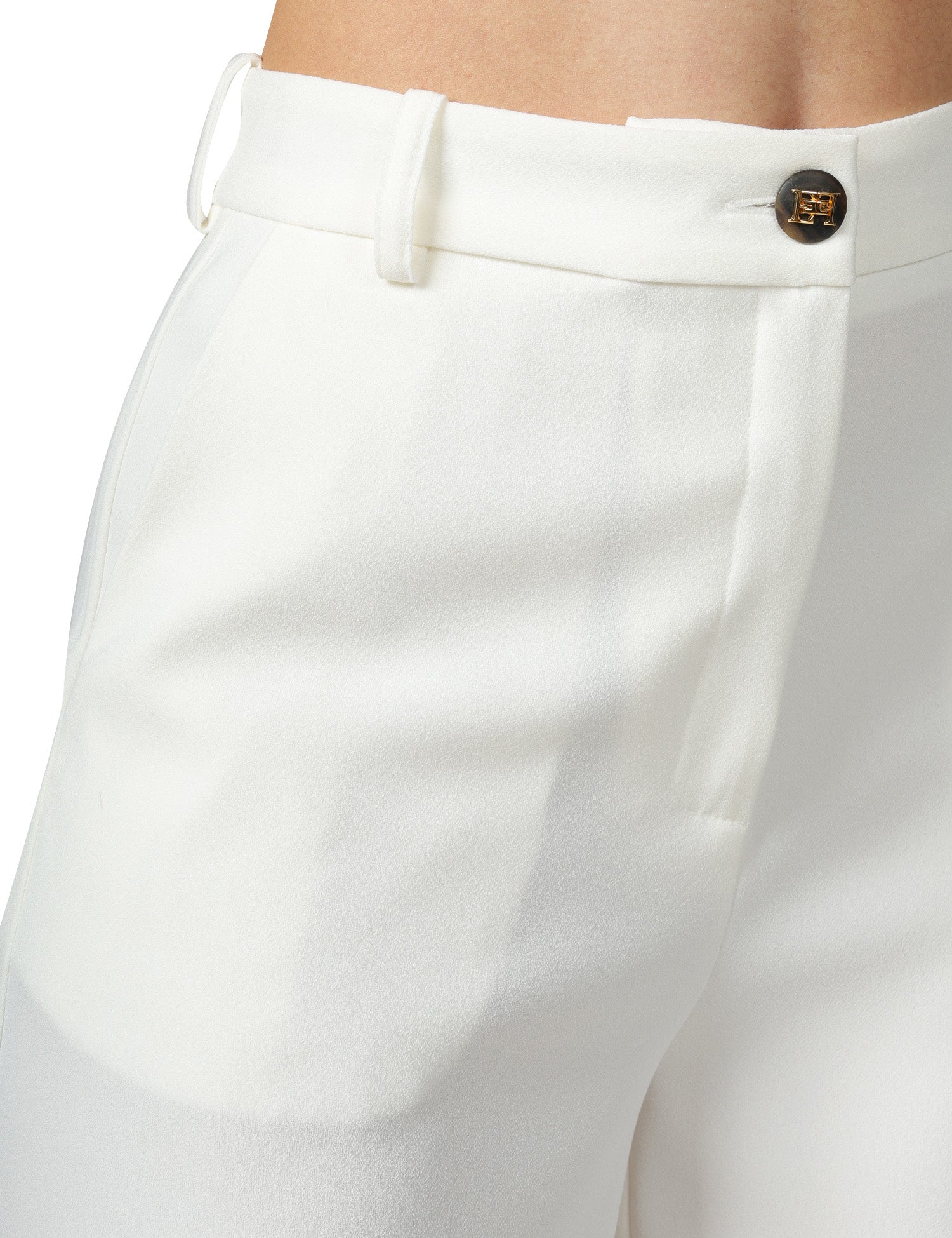 PANTALONE DONNA ELISABETTA FRANCHI AVORIO IN CRèPE LEGGERO VOLUME OVER CON BOTTONE LOGATO