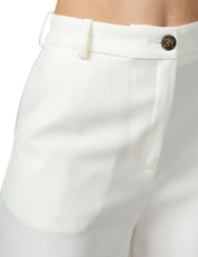 PANTALONE DONNA ELISABETTA FRANCHI AVORIO IN CRèPE LEGGERO VOLUME OVER CON BOTTONE LOGATO