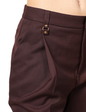 BERMUDA DONNA ELISABETTA FRANCHI CACAO IN FRESCO LANA CON PINCES E RIVETTI SULLA VITA