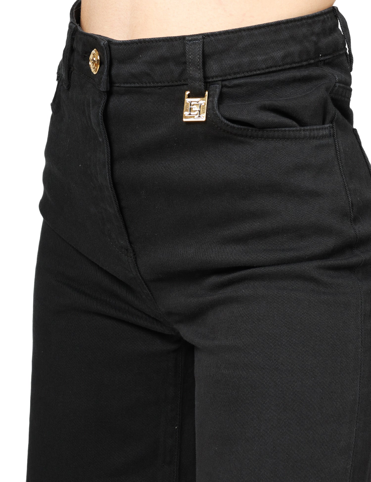 JEANS DONNA ELISABETTA FRANCHI NERO A PALAZZO CON DETTAGLI LOGO