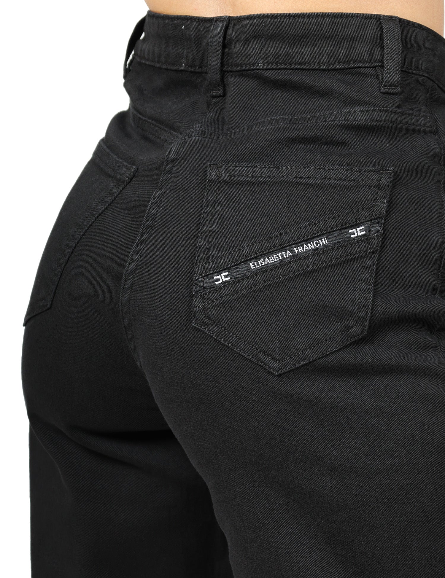 JEANS DONNA ELISABETTA FRANCHI NERO A PALAZZO CON DETTAGLI LOGO