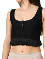 TOP ELISABETTA FRANCHI NERO IN MAGLIA A COSTINE CON PUNTO A JOUR E PLISSè AL FONDO