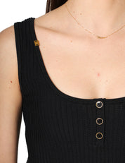 TOP ELISABETTA FRANCHI NERO IN MAGLIA A COSTINE CON PUNTO A JOUR E PLISSè AL FONDO