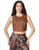 Top elisabetta franchi cuoio taglio crop in misto lino con catena oro sullo scollo