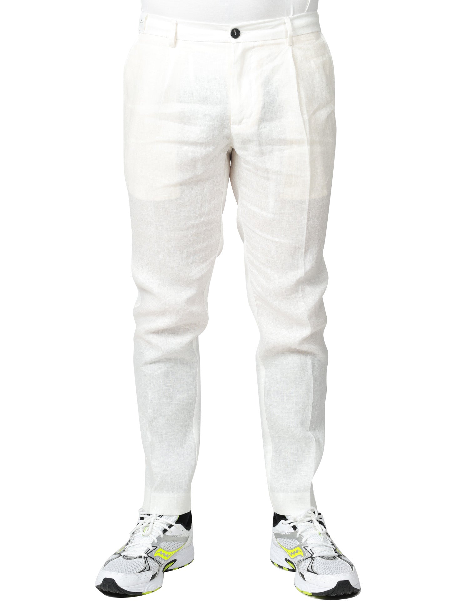 PANTALONE UOMO ENTRE AMIS RENO OFF WHITE IN LINO CON PINCES ED ELASTICO IN VITA