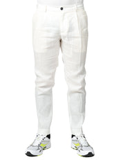 PANTALONE UOMO ENTRE AMIS RENO OFF WHITE IN LINO CON PINCES ED ELASTICO IN VITA