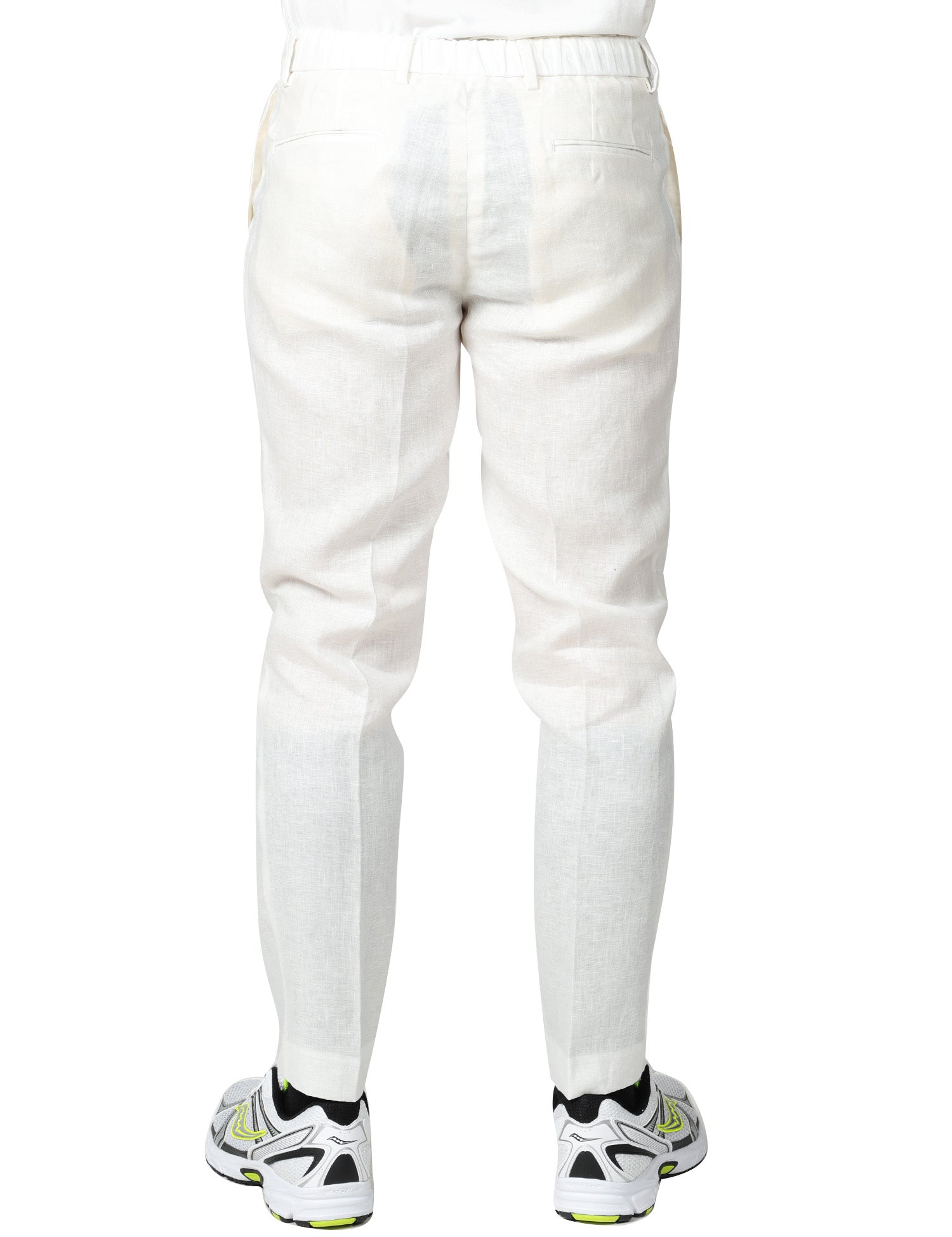 PANTALONE UOMO ENTRE AMIS RENO OFF WHITE IN LINO CON PINCES ED ELASTICO IN VITA