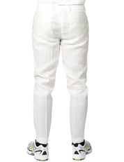 PANTALONE UOMO ENTRE AMIS RENO OFF WHITE IN LINO CON PINCES ED ELASTICO IN VITA