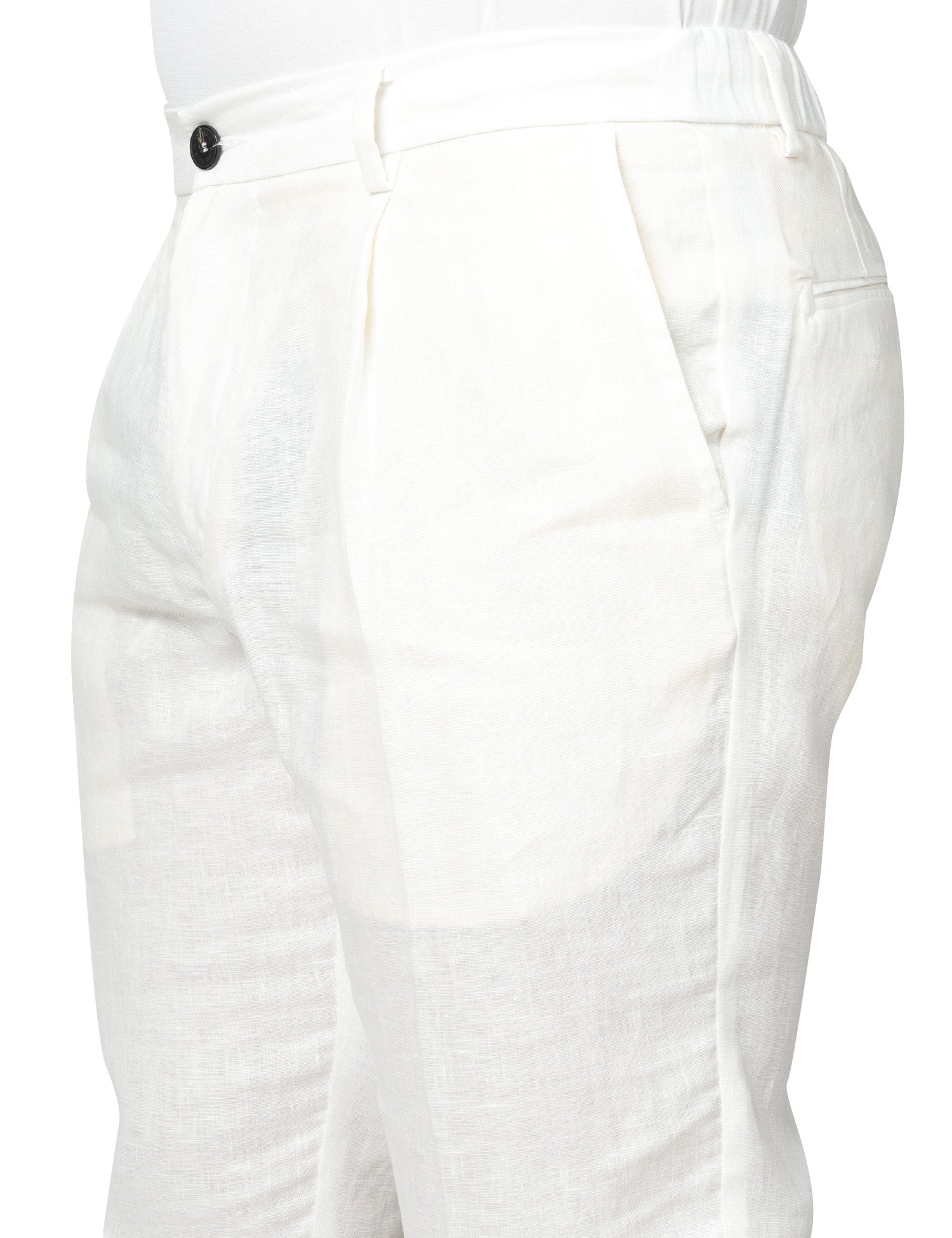 PANTALONE UOMO ENTRE AMIS RENO OFF WHITE IN LINO CON PINCES ED ELASTICO IN VITA