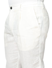 PANTALONE UOMO ENTRE AMIS RENO OFF WHITE IN LINO CON PINCES ED ELASTICO IN VITA