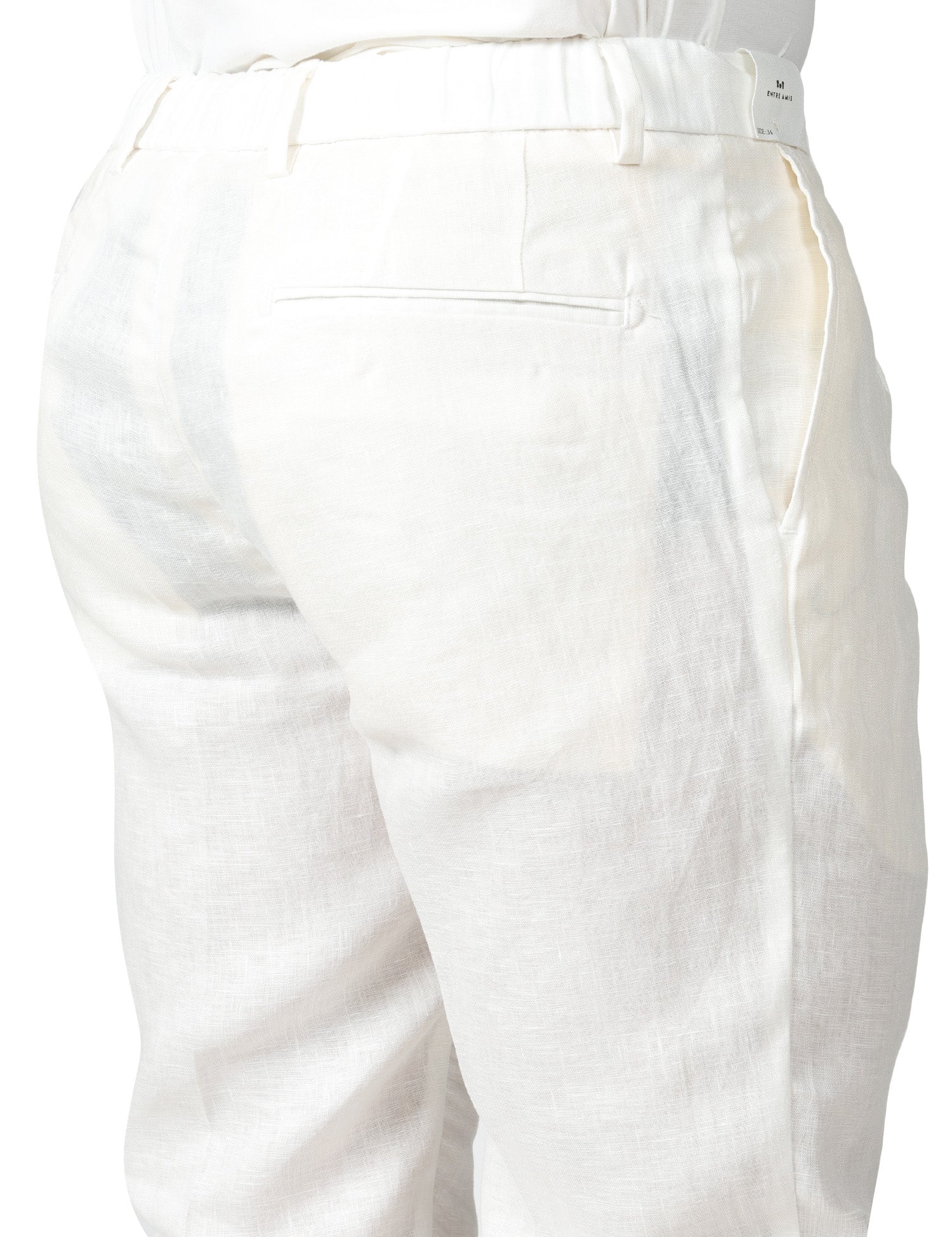 PANTALONE UOMO ENTRE AMIS RENO OFF WHITE IN LINO CON PINCES ED ELASTICO IN VITA