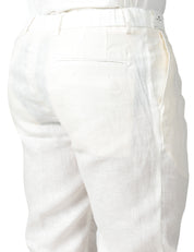 PANTALONE UOMO ENTRE AMIS RENO OFF WHITE IN LINO CON PINCES ED ELASTICO IN VITA