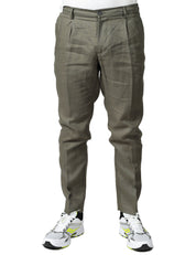 PANTALONE UOMO ENTRE AMIS RENO MILITARE IN LINO CON PINCES ED ELASTICO IN VITA