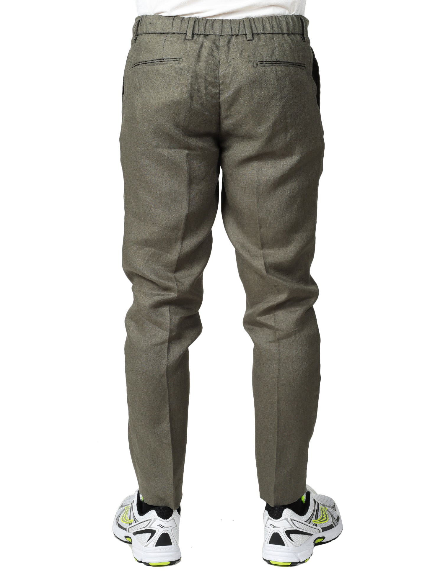 PANTALONE UOMO ENTRE AMIS RENO MILITARE IN LINO CON PINCES ED ELASTICO IN VITA