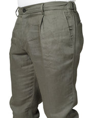 PANTALONE UOMO ENTRE AMIS RENO MILITARE IN LINO CON PINCES ED ELASTICO IN VITA