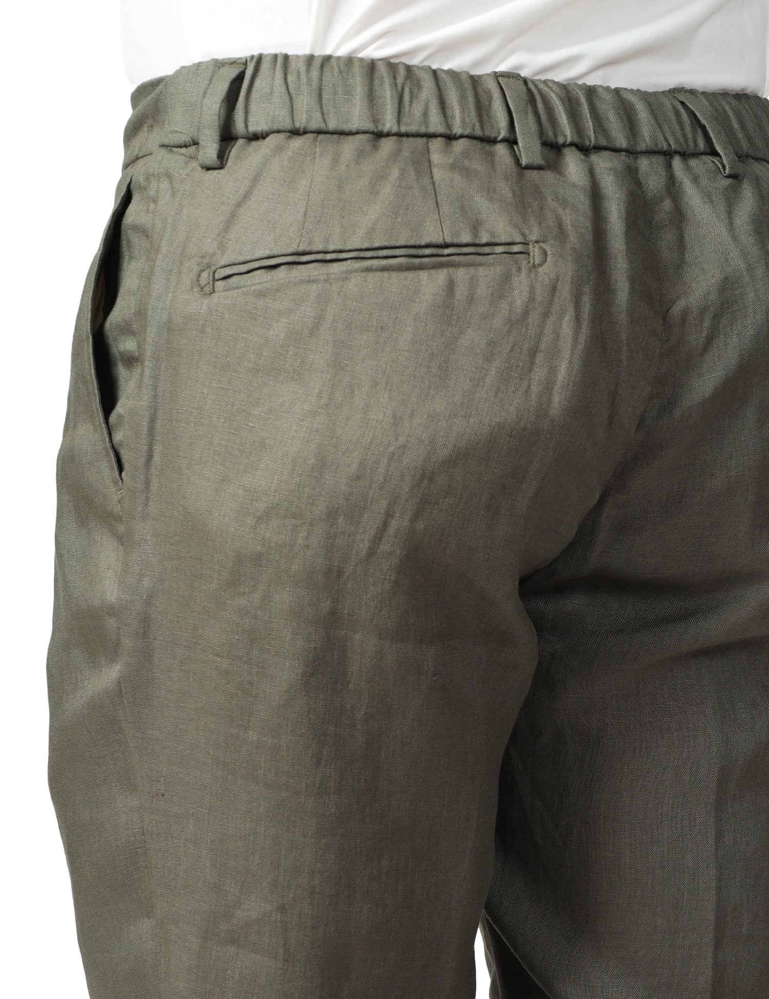 PANTALONE UOMO ENTRE AMIS RENO MILITARE IN LINO CON PINCES ED ELASTICO IN VITA