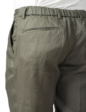 PANTALONE UOMO ENTRE AMIS RENO MILITARE IN LINO CON PINCES ED ELASTICO IN VITA