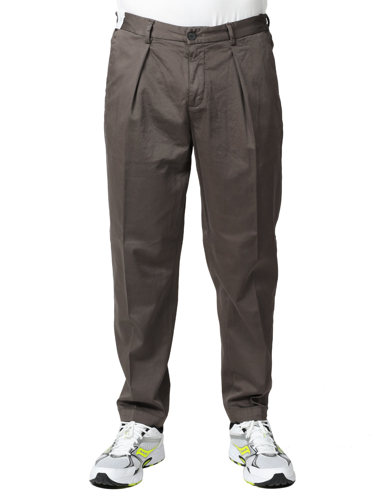 PANTALONE UOMO ENTRE AMIS MONET BROWN CON PINCES SINGOLA CARROT FIT
