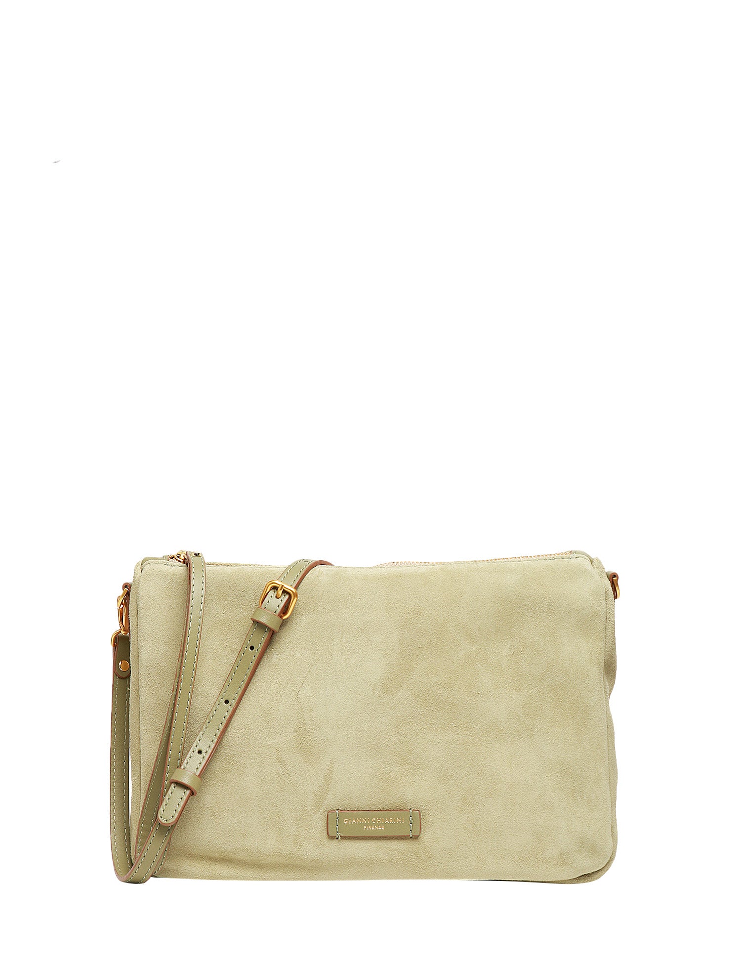 BORSA GIANNI CHIARINI NORA POUCH WILLOW IN PELLE SCAMOSCIATA CON CINTURINO IN PELLE E TRACOLLA REMOVIBILI