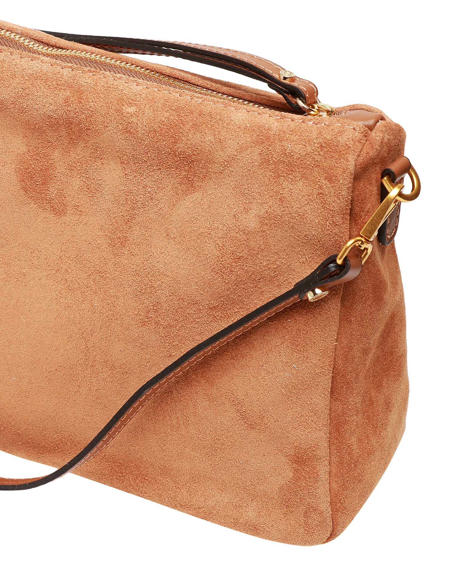 BORSA GIANNI CHIARINI NORA POUCH CARAMEL IN PELLE SCAMOSCIATA CON CINTURINO E TRACOLLA REMOVIBILI