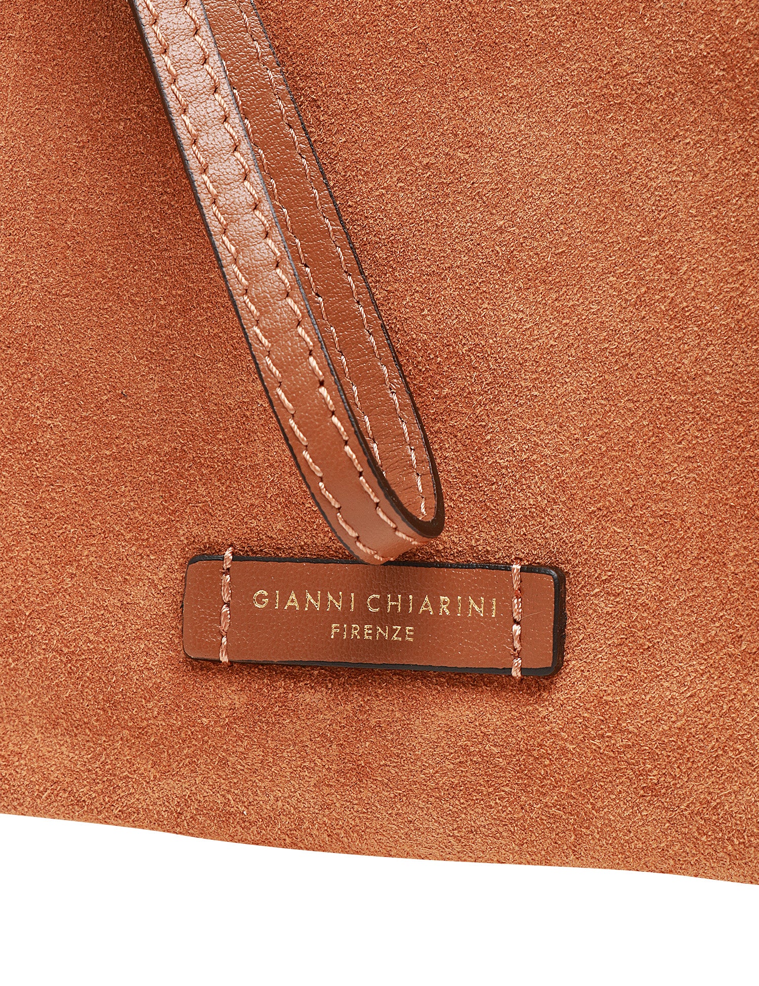 BORSA GIANNI CHIARINI NORA POUCH CARAMEL IN PELLE SCAMOSCIATA CON CINTURINO E TRACOLLA REMOVIBILI