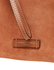 BORSA GIANNI CHIARINI NORA POUCH CARAMEL IN PELLE SCAMOSCIATA CON CINTURINO E TRACOLLA REMOVIBILI