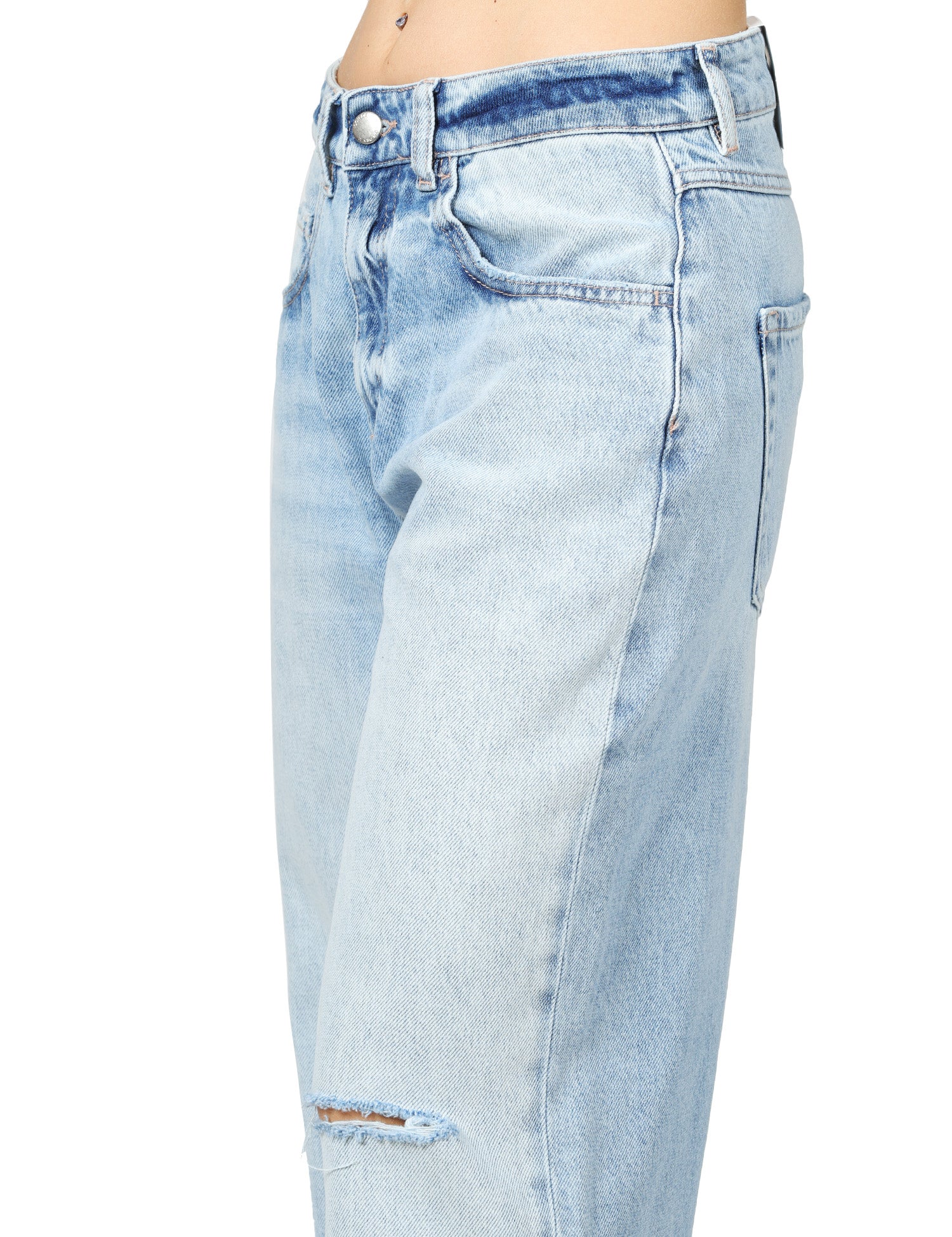 JEANS DONNA ICON DENIM BEA DENIM CHIARO A GAMBA LARGA CON ROTTURA SUL GINOCCHIO SINISTRO