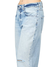 JEANS DONNA ICON DENIM BEA DENIM CHIARO A GAMBA LARGA CON ROTTURA SUL GINOCCHIO SINISTRO