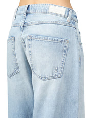 JEANS DONNA ICON DENIM BEA DENIM CHIARO A GAMBA LARGA CON ROTTURA SUL GINOCCHIO SINISTRO