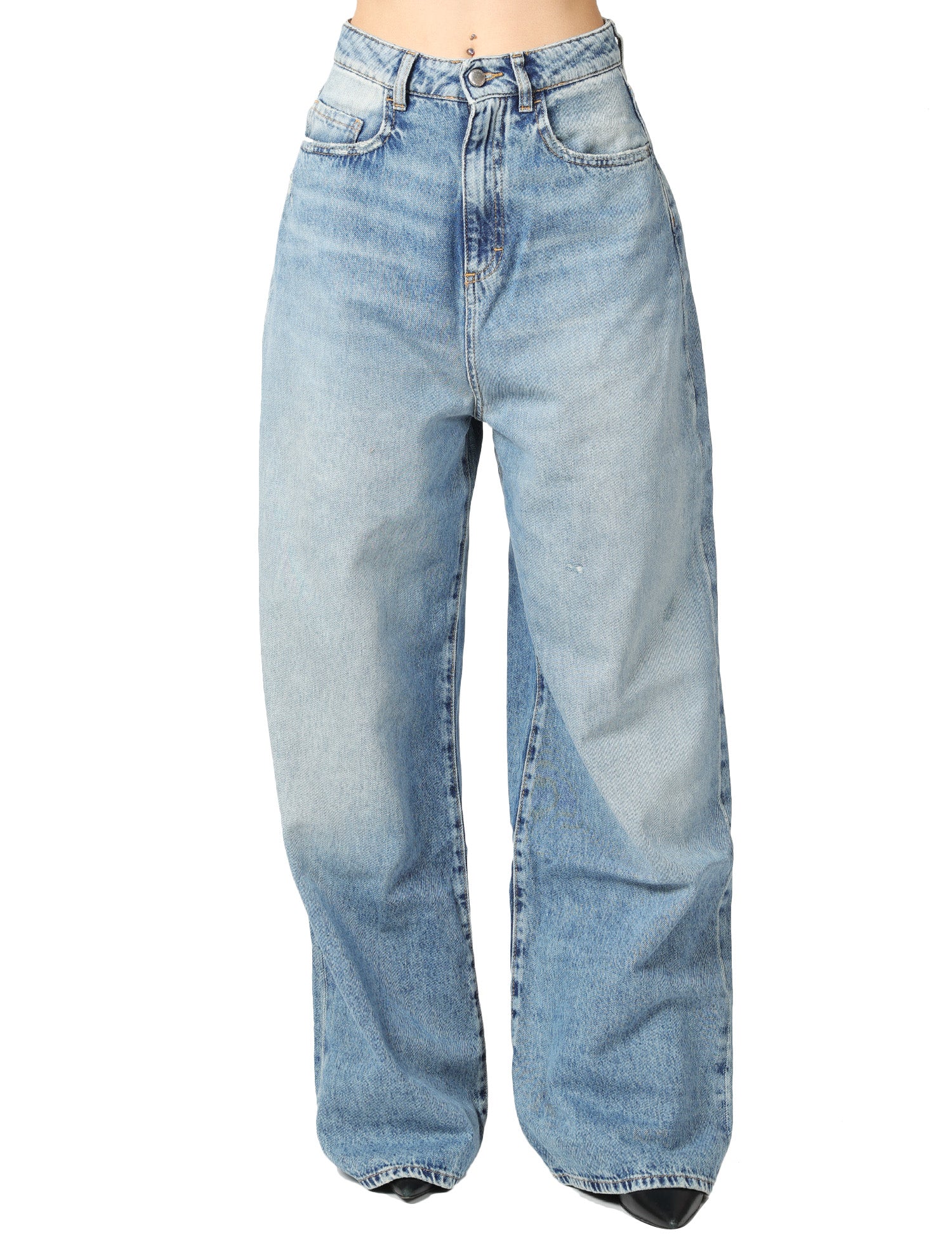 JEANS DONNA ICON DENIM COCO SMOKE BLU A VITA ALTA WIDE LEG