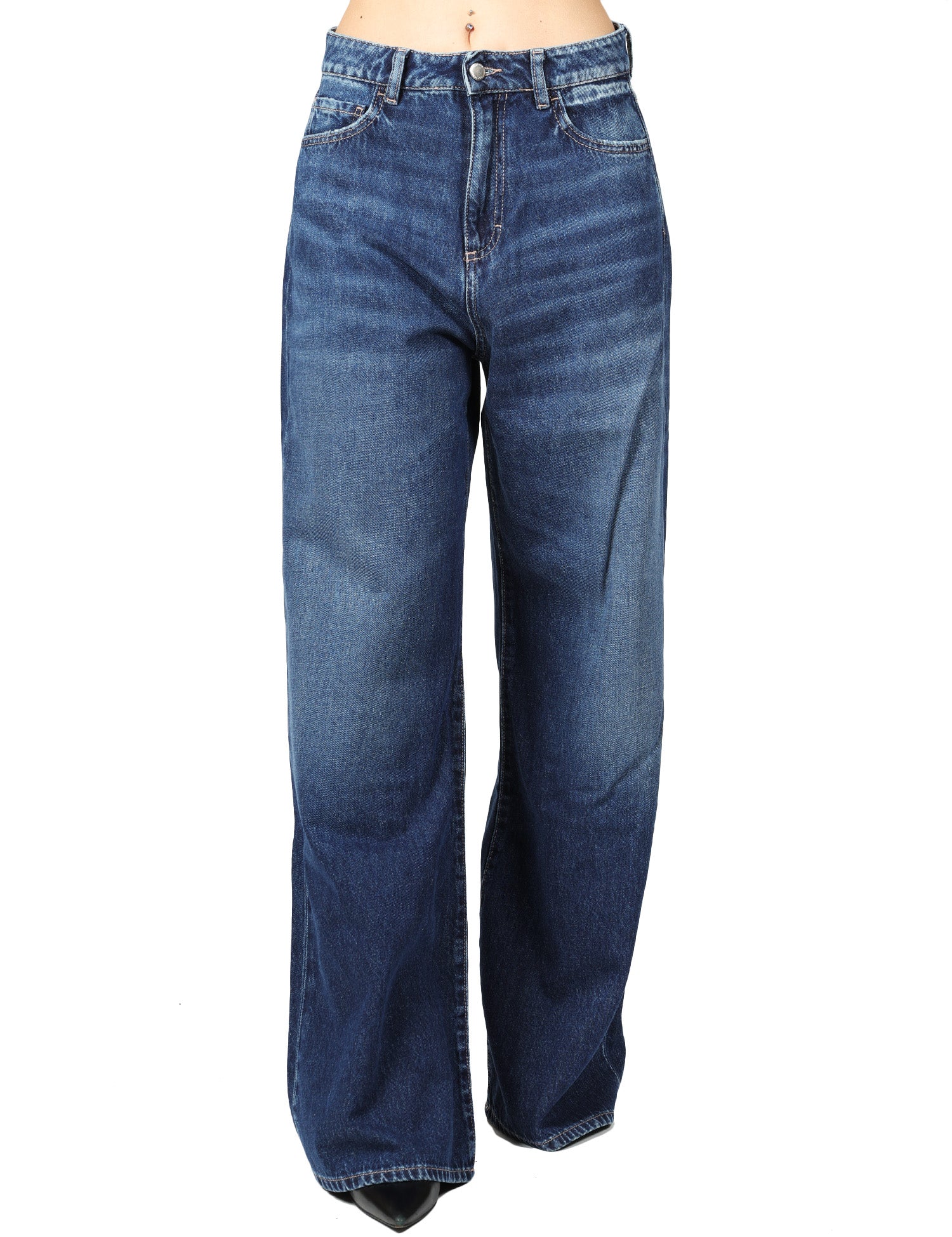 JEANS DONNA ICON DENIM DEBBY LAVAGGIO SCURO A GAMBA LARGA IN COTONE RIGIDO