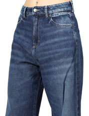 JEANS DONNA ICON DENIM DEBBY LAVAGGIO SCURO A GAMBA LARGA IN COTONE RIGIDO