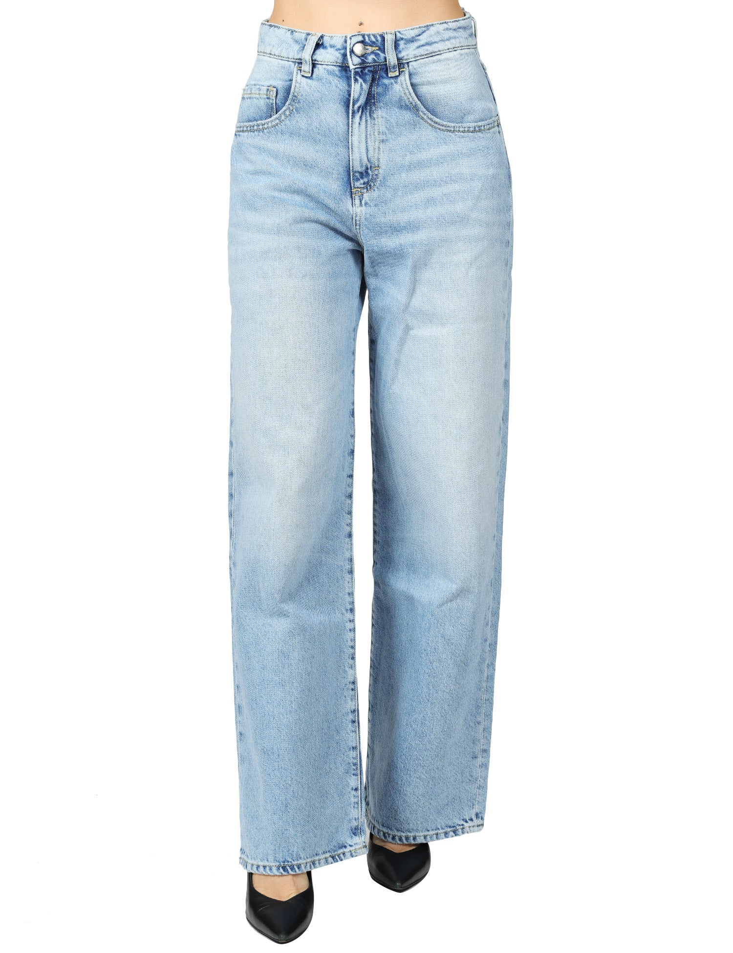 JEANS DONNA ICON DENIM POPPY LAVAGGIO CHIARO WIDE LEG A VITA ALTA