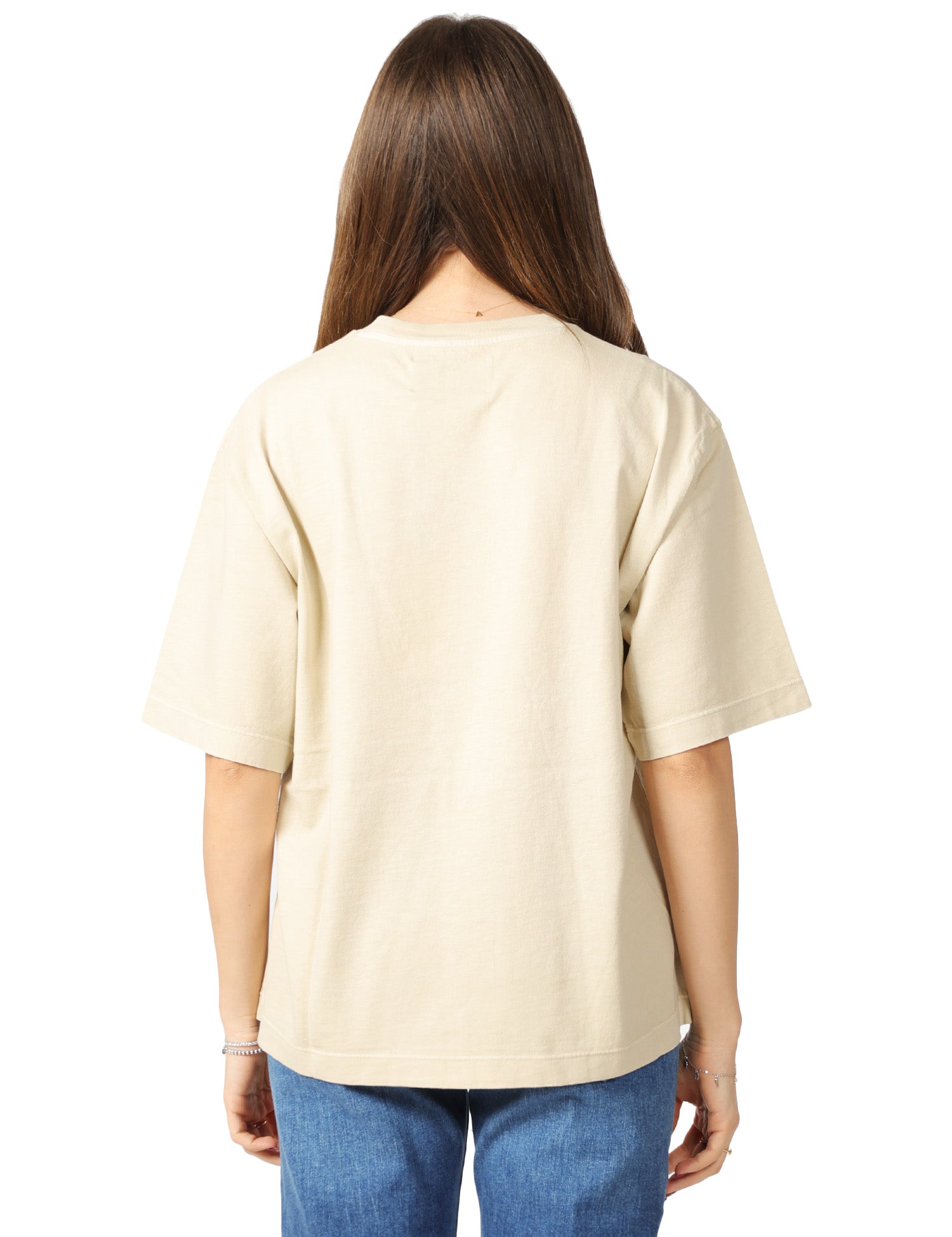 T-SHIRT DONNA ICON DENIM DESERTO TAGLIO OVER CON STELLINE LOGO SUL PETTO 100% COTONE