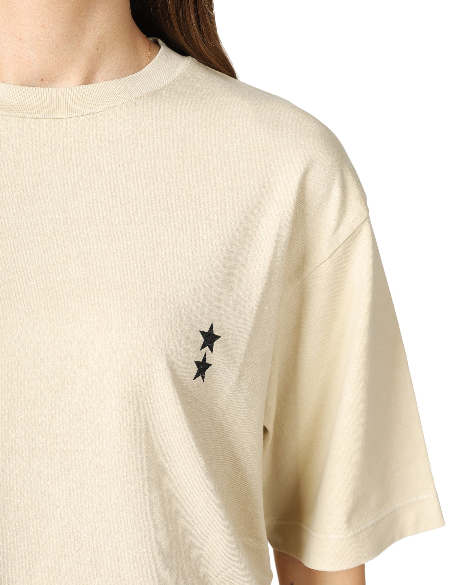 T-SHIRT DONNA ICON DENIM DESERTO TAGLIO OVER CON STELLINE LOGO SUL PETTO 100% COTONE
