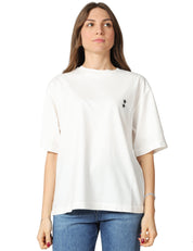 T-SHIRT DONNA ICON DENIM BIANCA OVERSIZE IN COTONE CON STELLINE LOGO