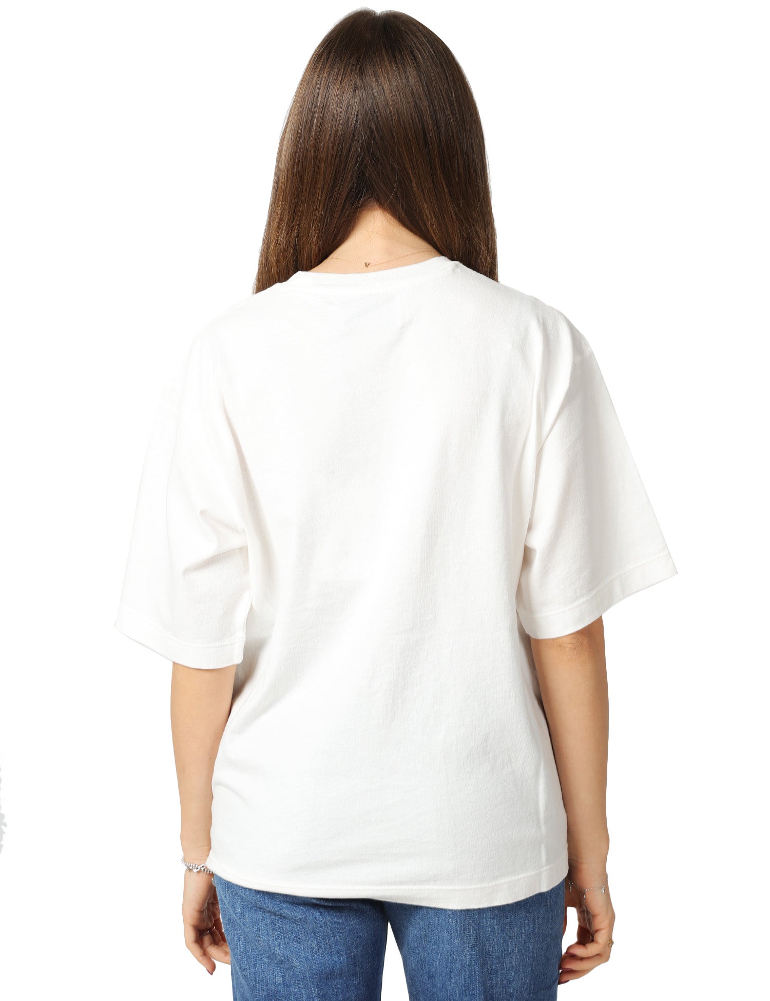 T-SHIRT DONNA ICON DENIM BIANCA OVERSIZE IN COTONE CON STELLINE LOGO