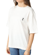T-SHIRT DONNA ICON DENIM BIANCA OVERSIZE IN COTONE CON STELLINE LOGO